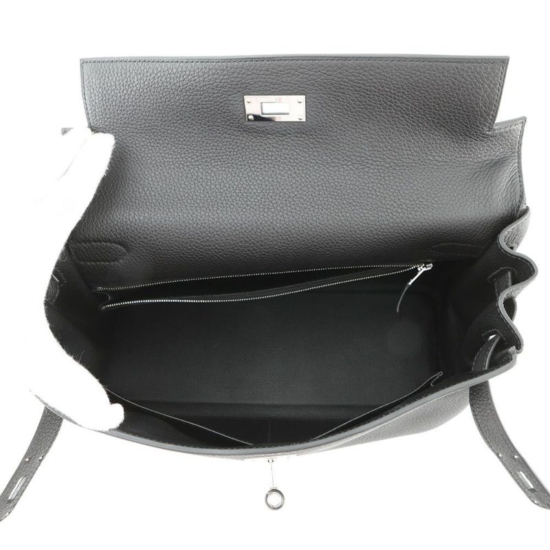 エルメス ハンドバッグ ケリー32 内縫い ブラック/シルバー金具 トゴ U刻印 2wayショルダー 黒