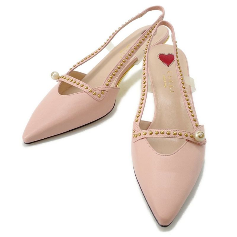 グッチ ミュール バンブーヒール ハート フェイクパール レディースサイズ 34 1/2 GUCCI パンプス