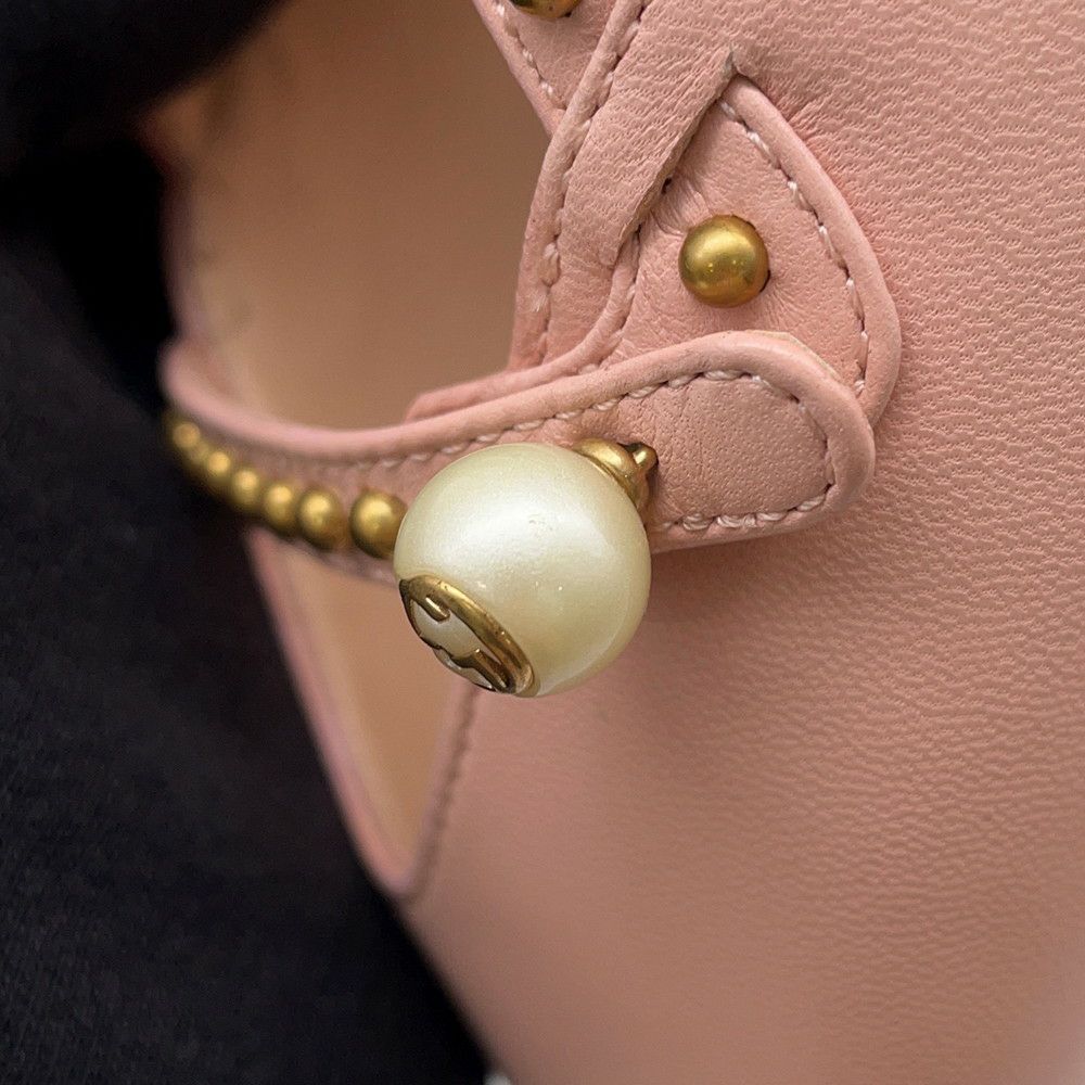 グッチ ミュール バンブーヒール ハート フェイクパール レディースサイズ 34 1/2 GUCCI パンプス