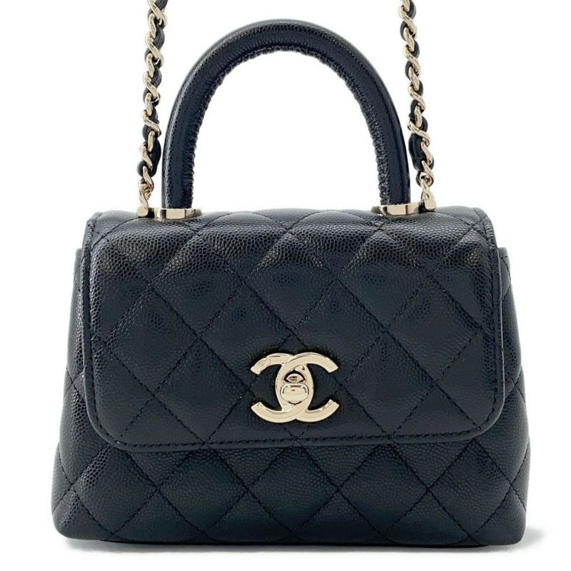 シャネル ハンドバッグ マトラッセ ココハンドル ミニミニ キャビアスキン AP4244 2wayチェーンショルダーバッグ 黒