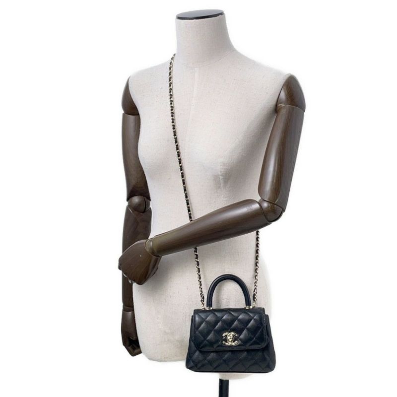 シャネル ハンドバッグ マトラッセ ココハンドル ミニミニ キャビアスキン AP4244 2wayチェーンショルダーバッグ 黒