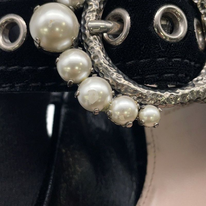 ミュウミュウ パンプス ハイヒール スエード フェイクパール レディースサイズ37 Miu Miu 靴 厚底 黒