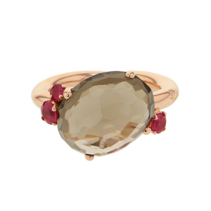 ポメラート リング バイア スモーキークォーツ ルビー K18PGピンクゴールド サイズ約9号 指輪 ジュエリー