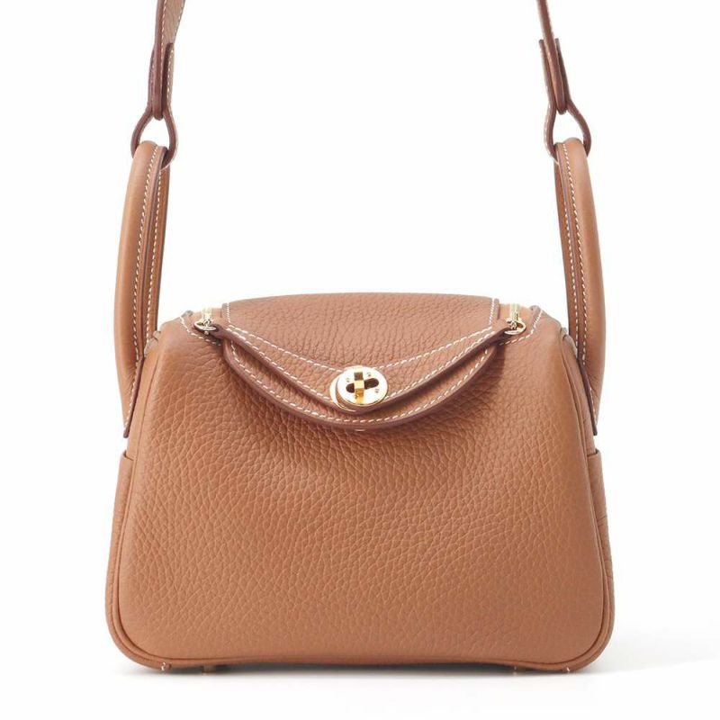 エルメス ハンドバッグ リンディ ミニ  ゴールド/ゴールド金具 トリヨンクレマンス W刻印 2wayショルダー