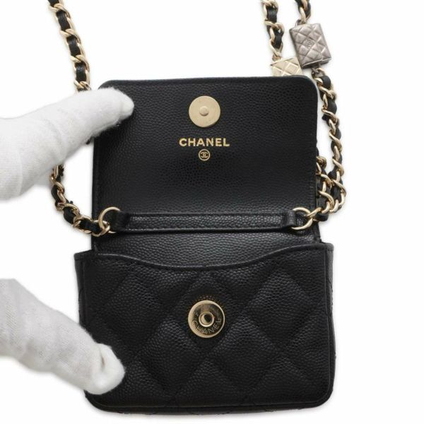 シャネル チェーンショルダーバッグ ミニマトラッセ ショルダーポーチ ココマーク キャビアスキン CHANEL 黒