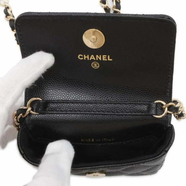 シャネル チェーンショルダーバッグ ミニマトラッセ ショルダーポーチ ココマーク キャビアスキン CHANEL 黒