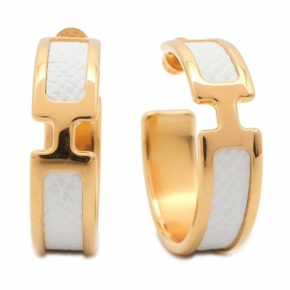 エルメス ピアス オランプ ホワイト/ゴールド金具 ヴォーエプソン  