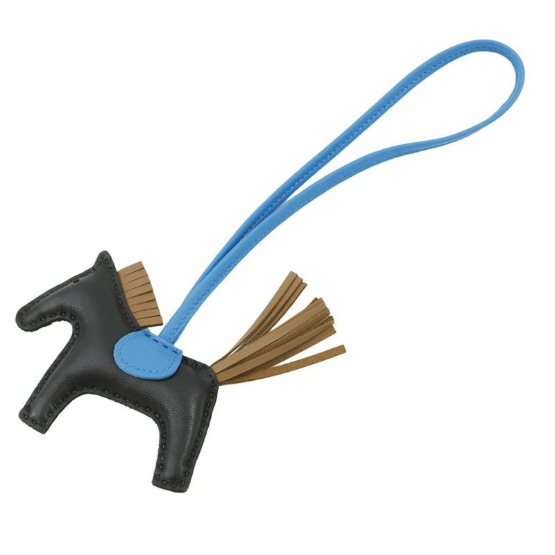 エルメス バッグチャーム ロデオPM ブラック/ゴールド/ブルーザンジバル ラムスキン Y刻印 黒