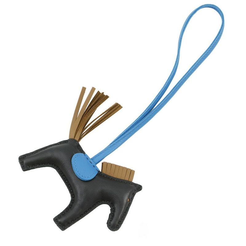 エルメス バッグチャーム ロデオPM ブラック/ゴールド/ブルーザンジバル ラムスキン Y刻印 黒