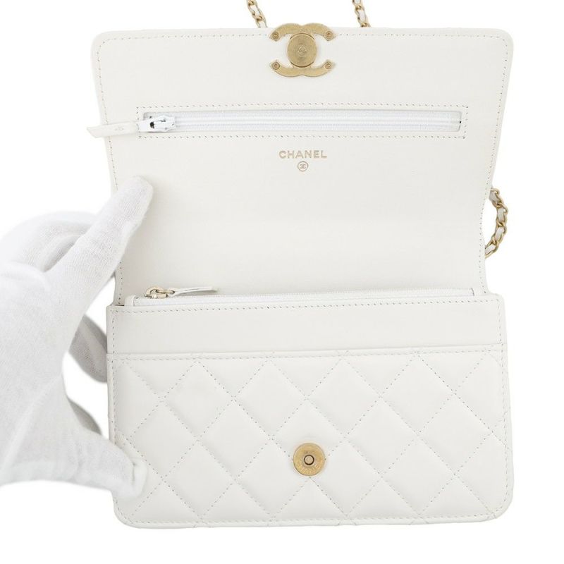 シャネル チェーンウォレット マトラッセ ココマーク ラムスキン AP2289 CHANEL ショルダーバッグ 財布 白