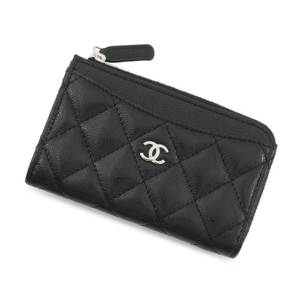シャネル コインケース マトラッセ ココマーク キャビアスキン AP3179 フラグメント カードケース 黒