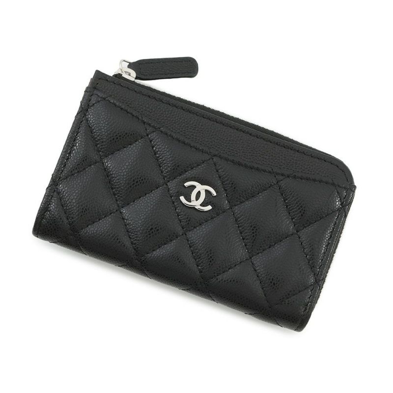 シャネル コインケース マトラッセ ココマーク キャビアスキン AP3179 フラグメント カードケース 黒