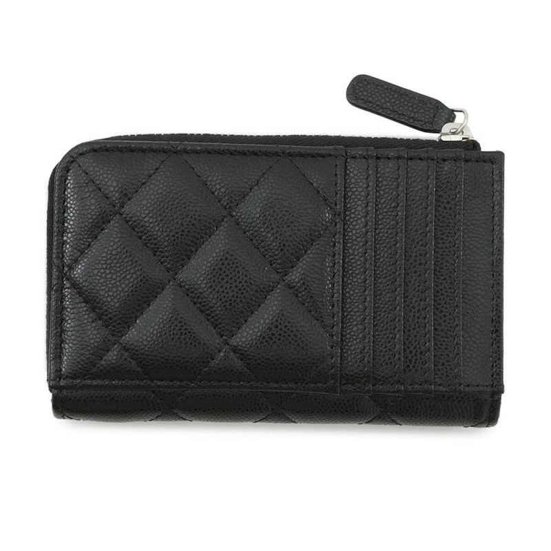 シャネル コインケース マトラッセ ココマーク キャビアスキン AP3179 フラグメント カードケース 黒