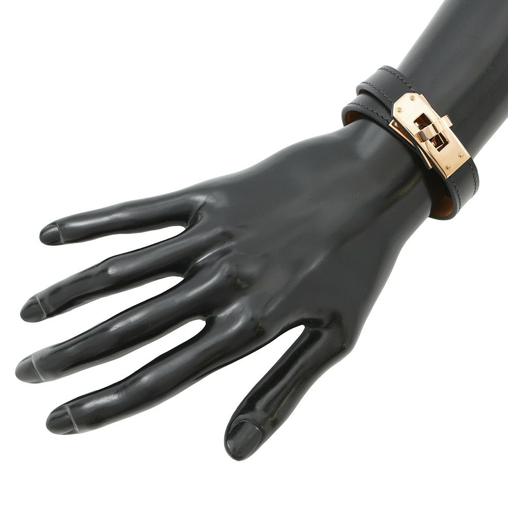 エルメス ブレスレット ケリー ドゥブルトゥール ブラック/ピンクゴールド金具 ボックスカーフ B刻印 黒