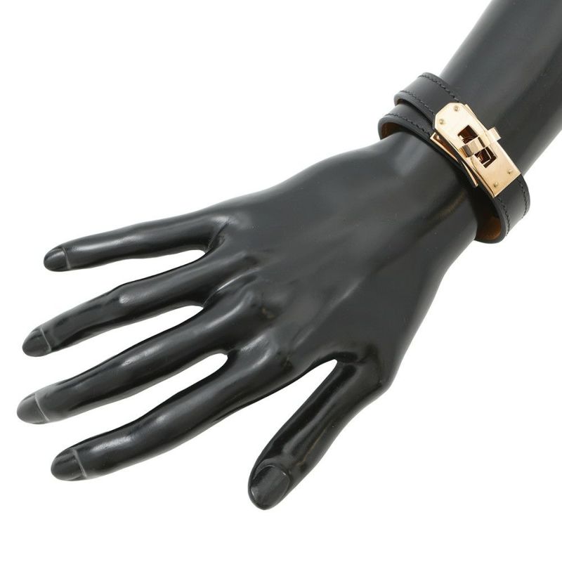 エルメス ブレスレット ケリー ドゥブルトゥール ブラック/ピンクゴールド金具 ボックスカーフ B刻印 黒