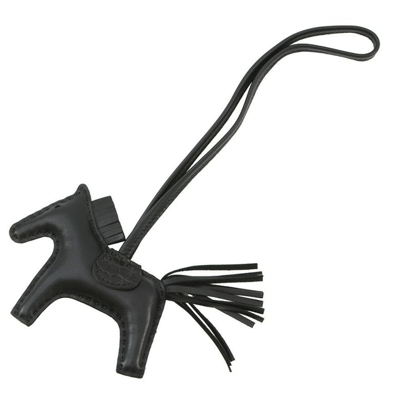 エルメス バッグチャーム ロデオ PM タッチ ブラック ラムスキン/アリゲータマット Z刻印 黒