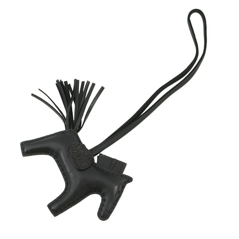 エルメス バッグチャーム ロデオ PM タッチ ブラック ラムスキン/アリゲータマット Z刻印 黒