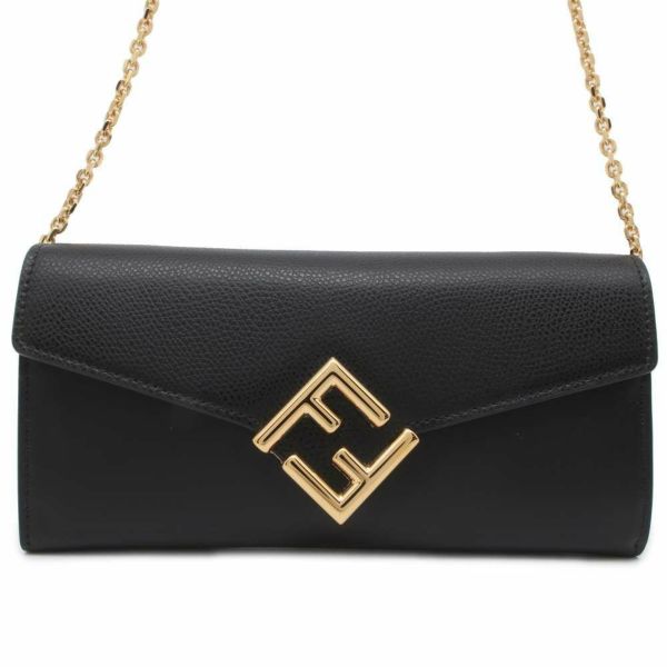 フェンディ チェーンウォレット FFダイヤモンド  レザー 8M0365 FENDI 長財布 黒