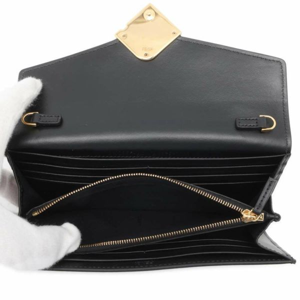 フェンディ チェーンウォレット FFダイヤモンド  レザー 8M0365 FENDI 長財布 黒