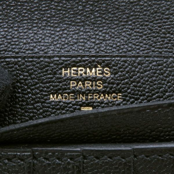 エルメス 二つ折り財布 ベアンコンパクト ブラック/ゴールド金具 リザード W刻印 黒