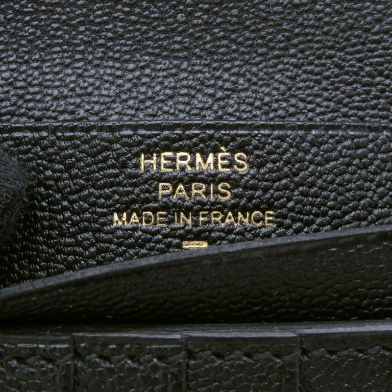 エルメス 二つ折り財布 ベアンコンパクト ブラック/ゴールド金具 リザード W刻印 黒