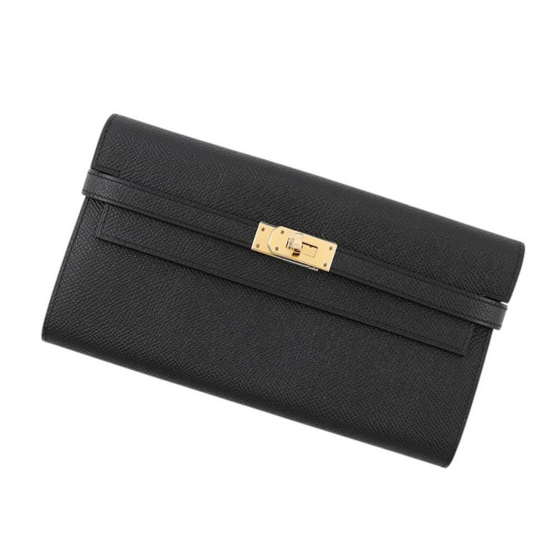 エルメス 長財布 ケリーウォレット ロング ブラック/ゴールド金具 エプソン D刻印 HERMES 財布 黒