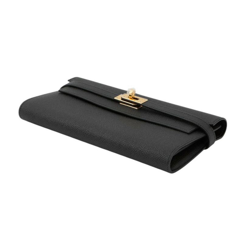 エルメス 長財布 ケリーウォレット ロング ブラック/ゴールド金具 エプソン D刻印 HERMES 財布 黒