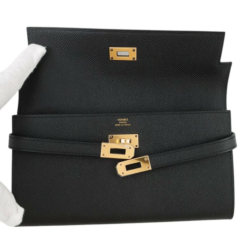 エルメス 長財布 ケリーウォレット ロング ブラック/ゴールド金具 エプソン D刻印 HERMES 財布 黒