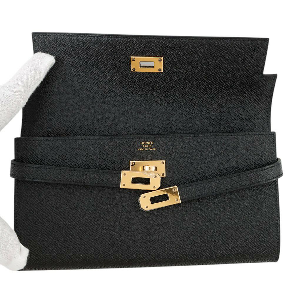 エルメス 長財布 ケリーウォレット ロング ブラック/ゴールド金具 エプソン D刻印 HERMES 財布 黒