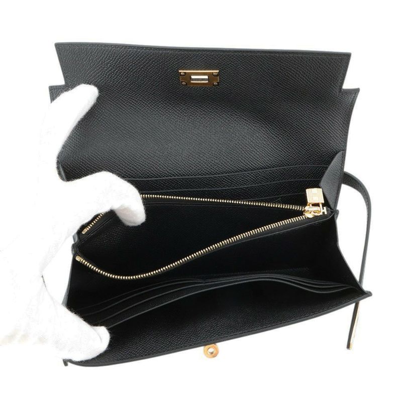 エルメス 長財布 ケリーウォレット ロング ブラック/ゴールド金具 エプソン D刻印 HERMES 財布 黒