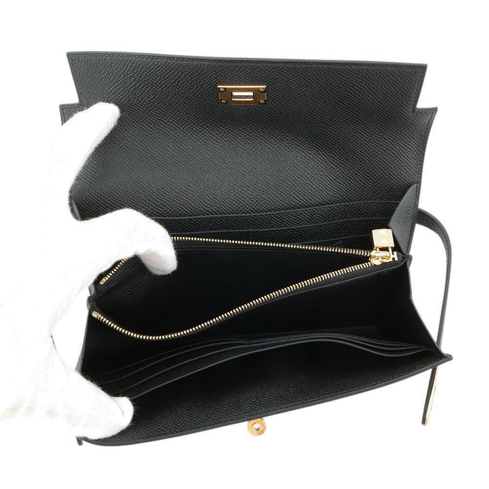 エルメス 長財布 ケリーウォレット ロング ブラック/ゴールド金具 エプソン D刻印 HERMES 財布 黒