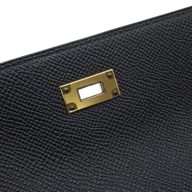 エルメス 長財布 ケリーウォレット ロング ブラック/ゴールド金具 エプソン D刻印 HERMES 財布 黒