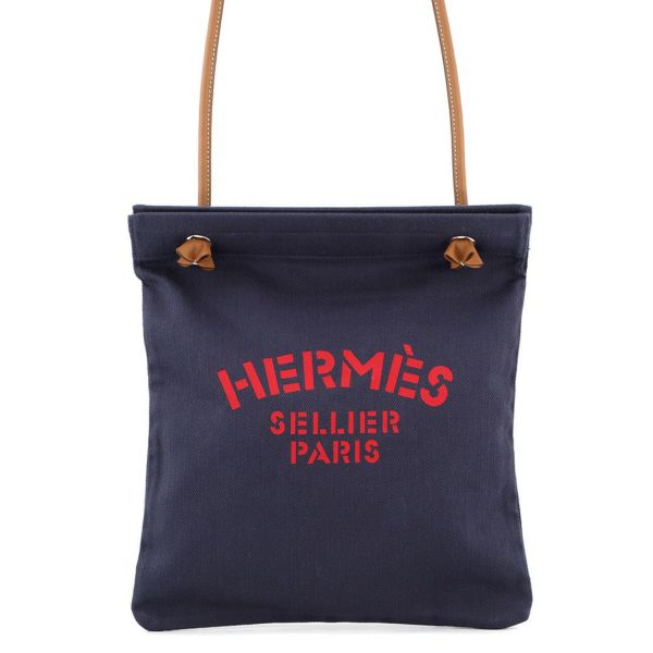 エルメス ショルダーバッグ サック アリーヌMM ブルーインディゴ/ゴールド/シルバー金具 トワルシェブロン K刻印