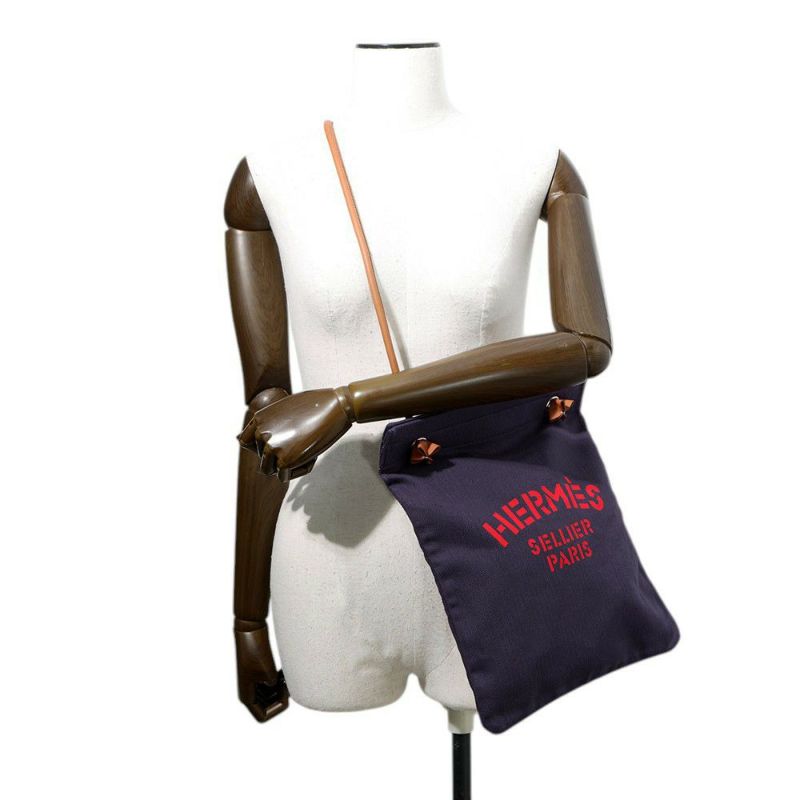 エルメス ショルダーバッグ サック アリーヌMM ブルーインディゴ/ゴールド/シルバー金具 トワルシェブロン K刻印