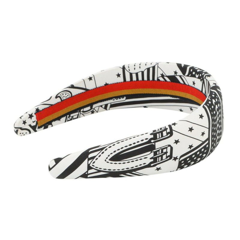 エルメス カチューシャ ジナ ジグザグ シルク HERMES ヘアアクセサリー 白 黒