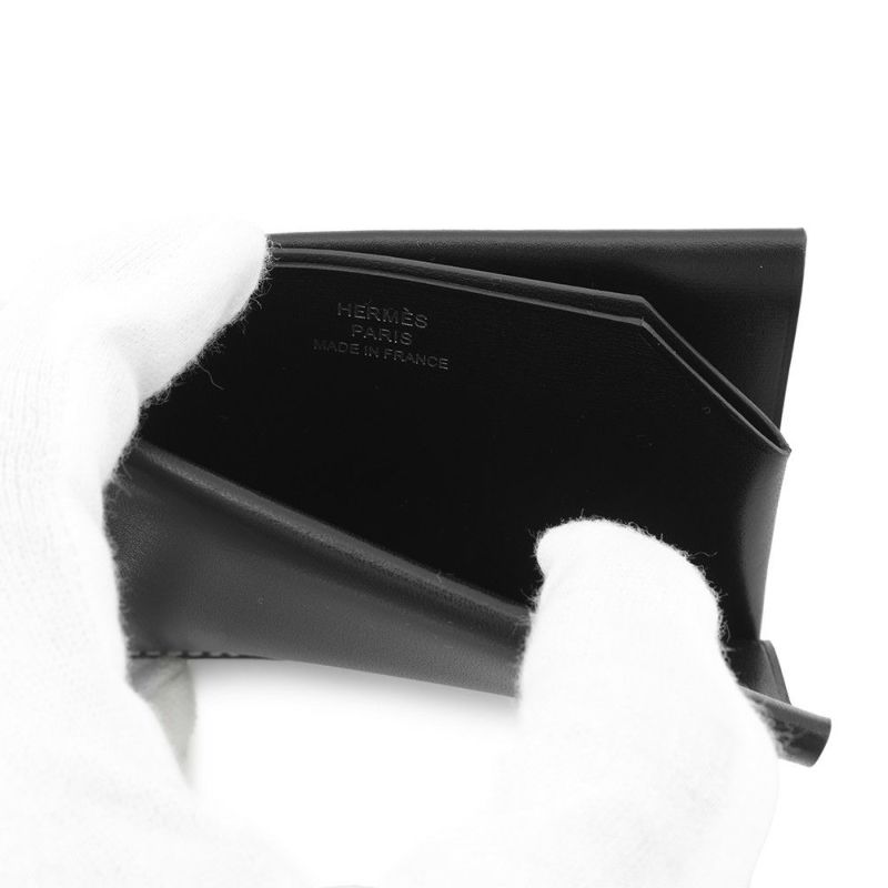 エルメス カードケース Hセリエ ブラック ボックスカーフ W刻印 HERMES カード 黒