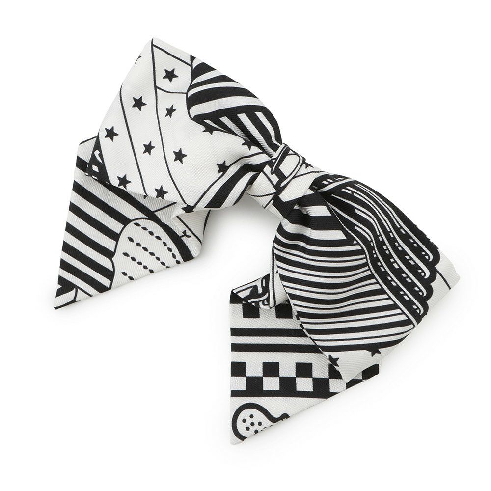 エルメス バレッタ グルネル ジグザグ PM HERMES シルク 白 黒