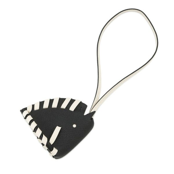 エルメス バッグチャーム シュバル トレッセ　ブラック/ナタ エプソン K刻印 HERMES チャーム 黒