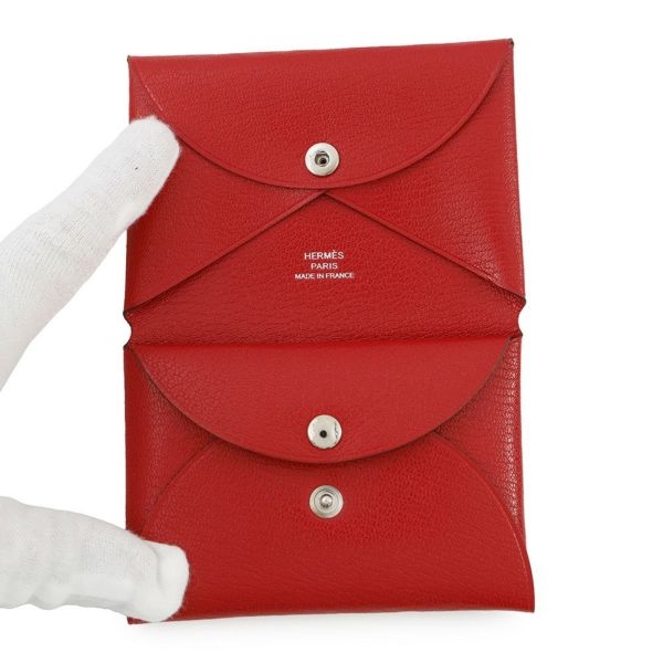 エルメス コインケース カルヴィ デュオ ルージュクー/シルバー金具 シェブルシャムキラ W刻印