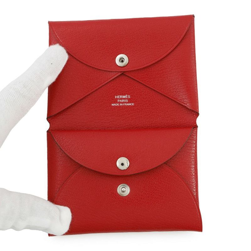 エルメス コインケース カルヴィ デュオ ルージュクー/シルバー金具 シェブルシャムキラ W刻印