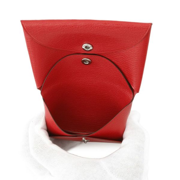 エルメス コインケース カルヴィ デュオ ルージュクー/シルバー金具 シェブルシャムキラ W刻印