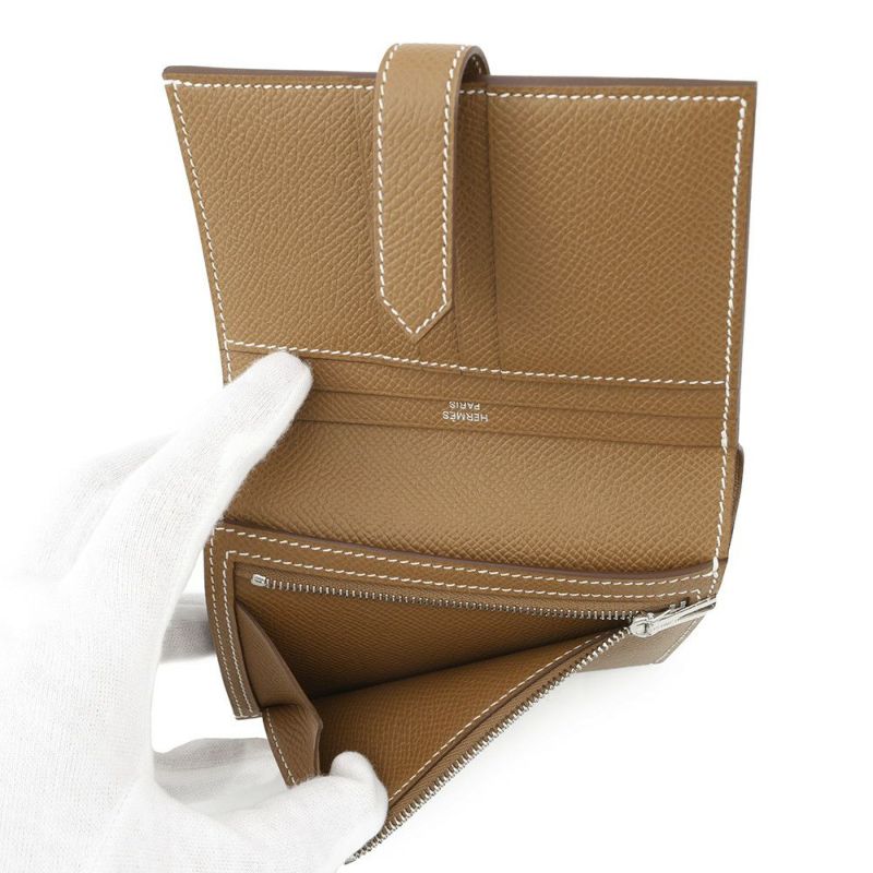 エルメス 二つ折り財布 ベアンコンパクト ゴールド/シルバー金具 エプソン W刻印 財布