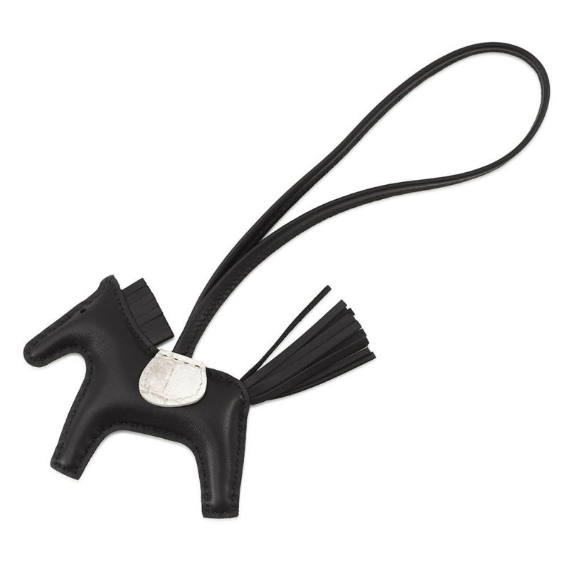 エルメス バッグチャーム ロデオPM ブラック/ヒマラヤ ラムスキン/ニロティカスマット HERMES チャーム オーナメント 黒