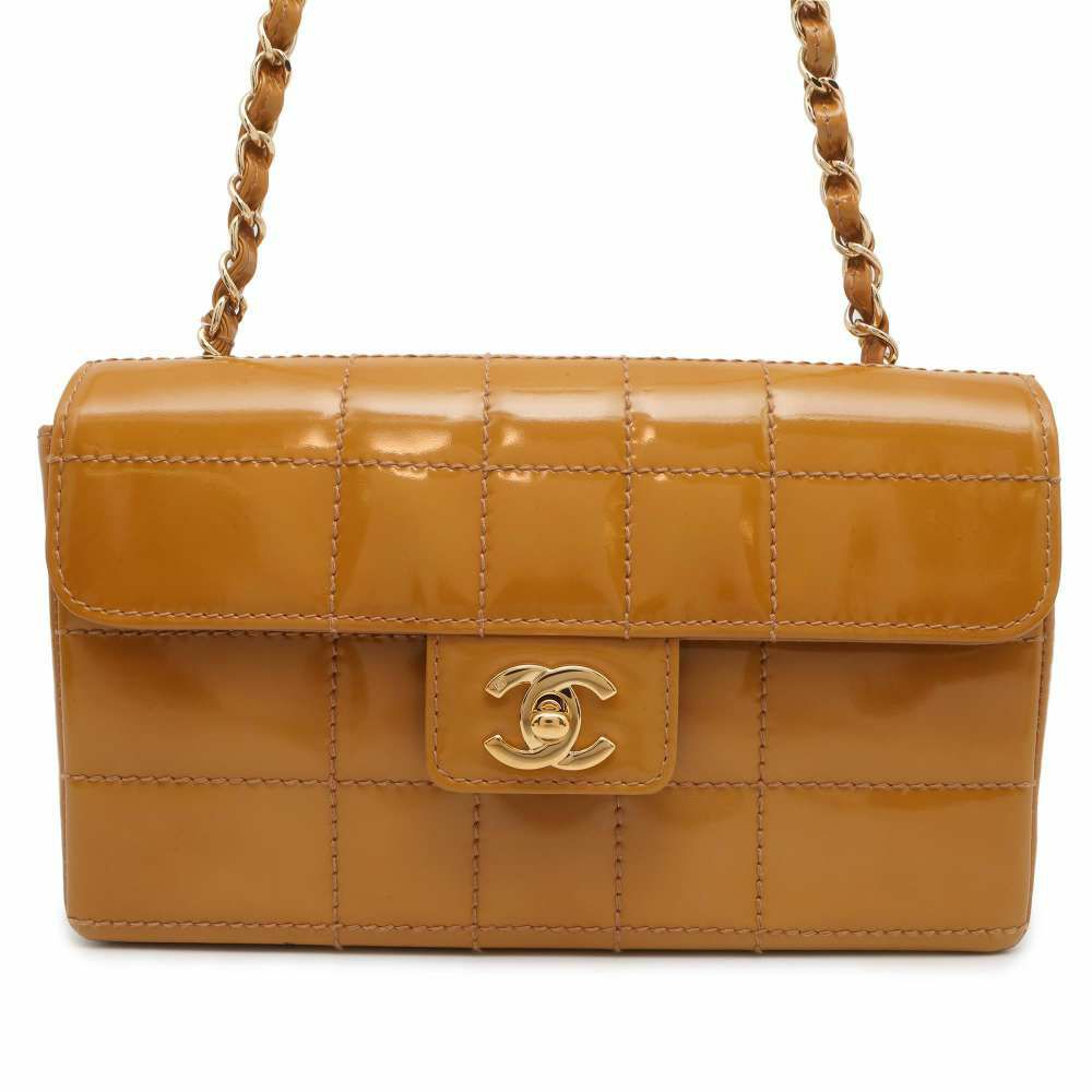 シャネル チェーンショルダーバッグ ココマーク チョコバー パテント エナメル A17856 CHANEL 斜め掛け