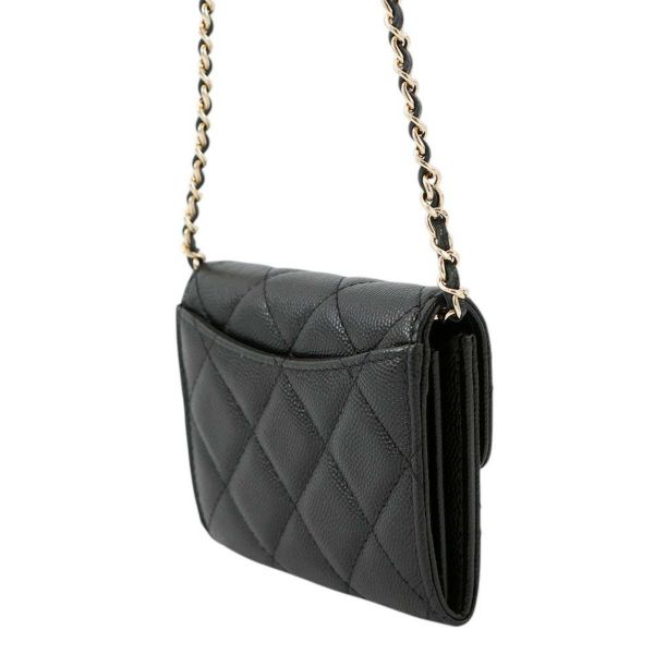 シャネル ミニチェーンウォレット カードケース マトラッセ ココマーク キャビアスキン AP0238 CHANEL 財布 黒