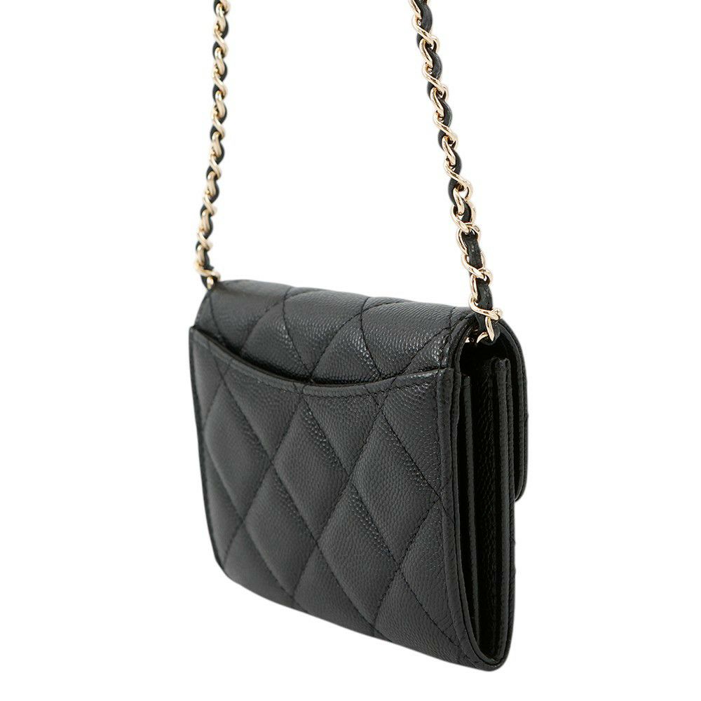 シャネル ミニチェーンウォレット カードケース マトラッセ ココマーク キャビアスキン AP0238 CHANEL 財布 黒