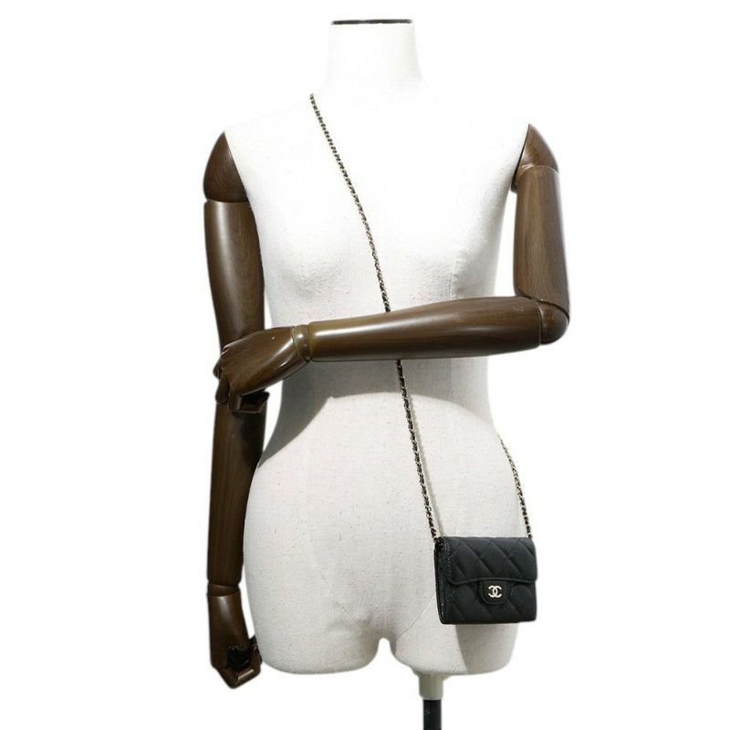 シャネル ミニチェーンウォレット カードケース マトラッセ ココマーク キャビアスキン AP0238 CHANEL 財布 黒