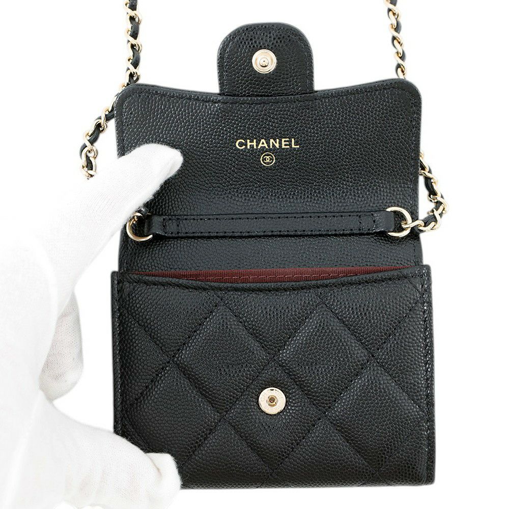 シャネル ミニチェーンウォレット カードケース マトラッセ ココマーク キャビアスキン AP0238 CHANEL 財布 黒
