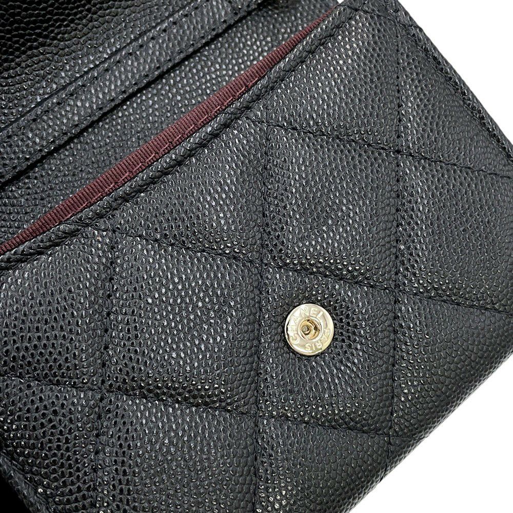 シャネル ミニチェーンウォレット カードケース マトラッセ ココマーク キャビアスキン AP0238 CHANEL 財布 黒