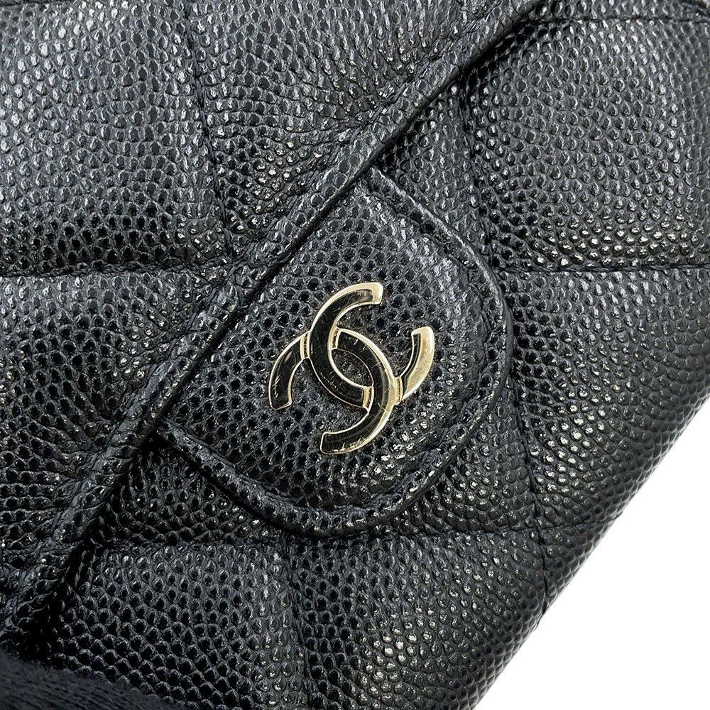 シャネル ミニチェーンウォレット カードケース マトラッセ ココマーク キャビアスキン AP0238 CHANEL 財布 黒